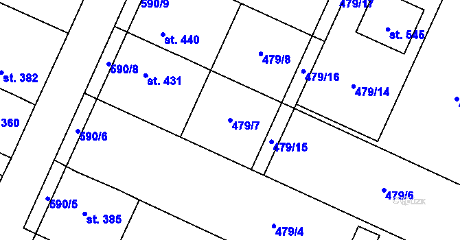 Parcela st. 479/7 v KÚ Předmostí, Katastrální mapa