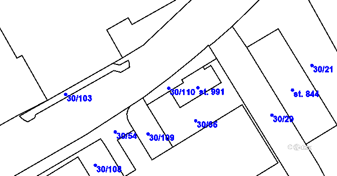 Parcela st. 30/110 v KÚ Předmostí, Katastrální mapa