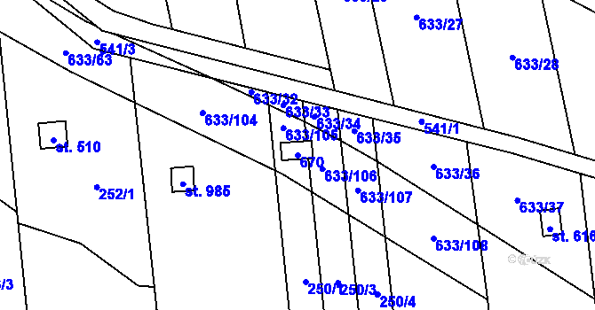 Parcela st. 670 v KÚ Předmostí, Katastrální mapa