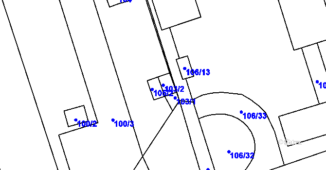 Parcela st. 103/2 v KÚ Kozlovice u Přerova, Katastrální mapa