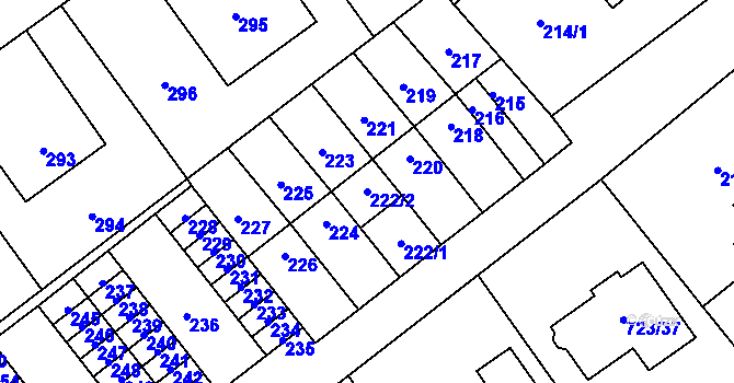 Parcela st. 222/2 v KÚ Kozlovice u Přerova, Katastrální mapa