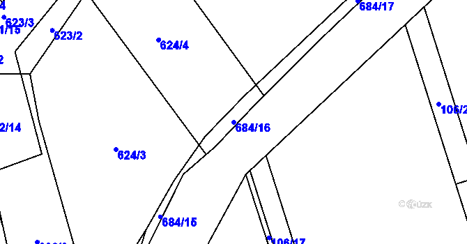 Parcela st. 684/16 v KÚ Kozlovice u Přerova, Katastrální mapa