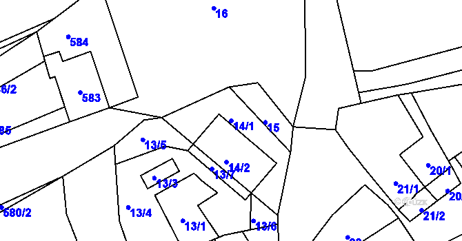 Parcela st. 14/1 v KÚ Kozlovice u Přerova, Katastrální mapa