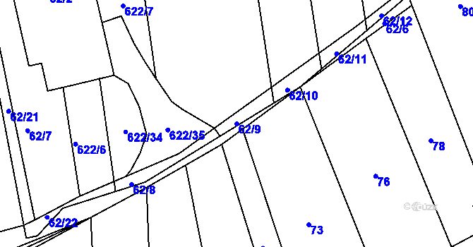 Parcela st. 62/9 v KÚ Kozlovice u Přerova, Katastrální mapa
