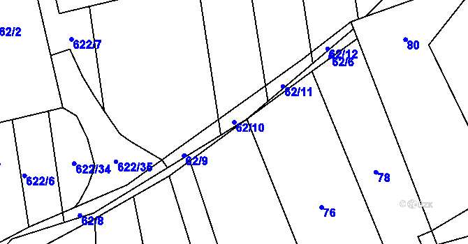 Parcela st. 62/10 v KÚ Kozlovice u Přerova, Katastrální mapa
