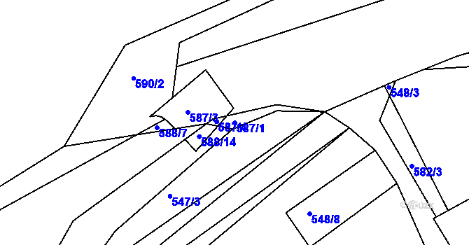 Parcela st. 587/1 v KÚ Kozlovice u Přerova, Katastrální mapa