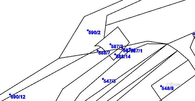 Parcela st. 588/7 v KÚ Kozlovice u Přerova, Katastrální mapa