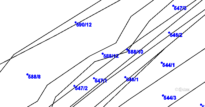 Parcela st. 588/12 v KÚ Kozlovice u Přerova, Katastrální mapa