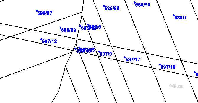 Parcela st. 597/9 v KÚ Kozlovice u Přerova, Katastrální mapa