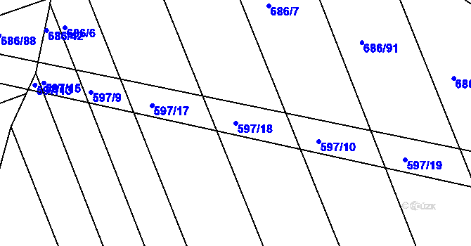 Parcela st. 597/18 v KÚ Kozlovice u Přerova, Katastrální mapa