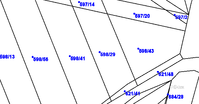 Parcela st. 598/29 v KÚ Kozlovice u Přerova, Katastrální mapa