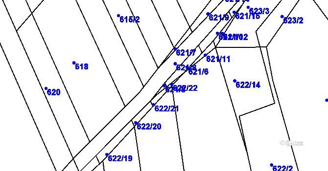 Parcela st. 621/5 v KÚ Kozlovice u Přerova, Katastrální mapa