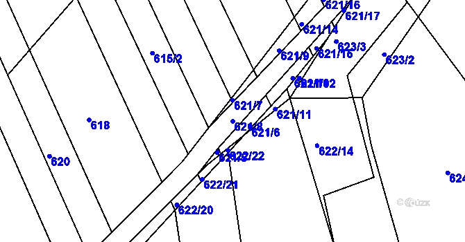 Parcela st. 621/8 v KÚ Kozlovice u Přerova, Katastrální mapa