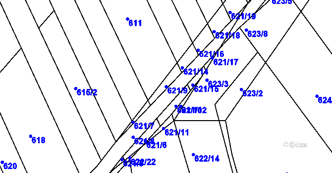 Parcela st. 621/9 v KÚ Kozlovice u Přerova, Katastrální mapa