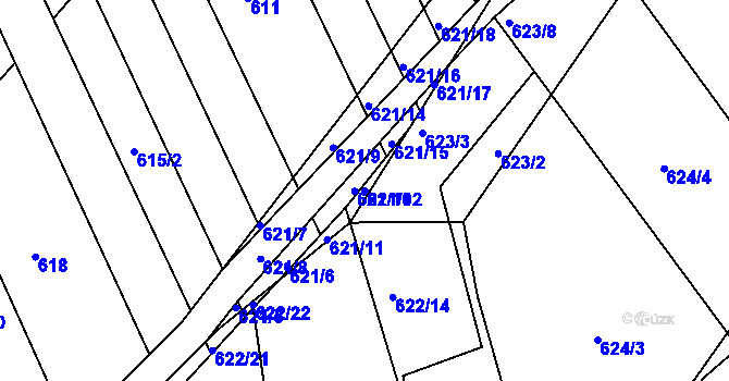 Parcela st. 621/12 v KÚ Kozlovice u Přerova, Katastrální mapa