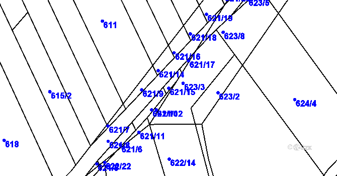 Parcela st. 621/15 v KÚ Kozlovice u Přerova, Katastrální mapa