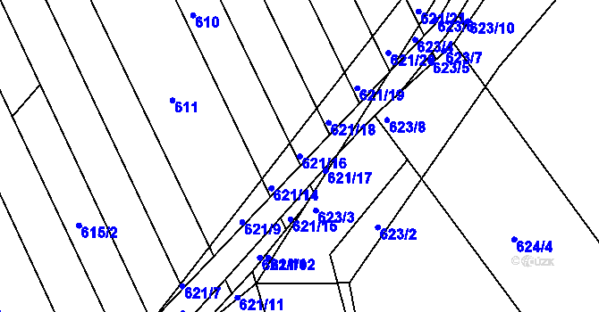 Parcela st. 621/16 v KÚ Kozlovice u Přerova, Katastrální mapa