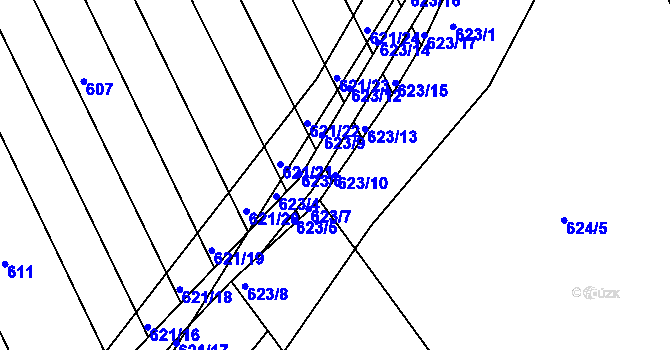 Parcela st. 623/10 v KÚ Kozlovice u Přerova, Katastrální mapa