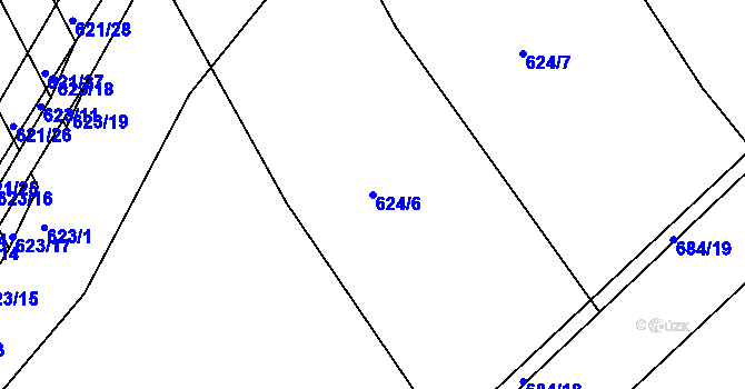 Parcela st. 624/6 v KÚ Kozlovice u Přerova, Katastrální mapa