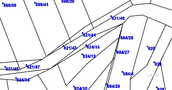 Parcela st. 624/15 v KÚ Kozlovice u Přerova, Katastrální mapa