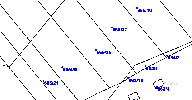 Parcela st. 665/25 v KÚ Kozlovice u Přerova, Katastrální mapa