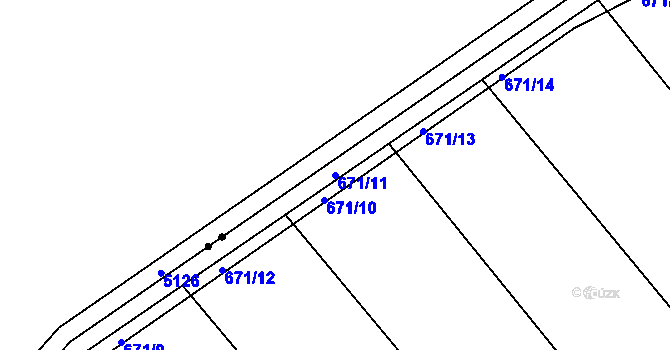 Parcela st. 671/11 v KÚ Kozlovice u Přerova, Katastrální mapa