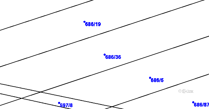 Parcela st. 686/36 v KÚ Kozlovice u Přerova, Katastrální mapa