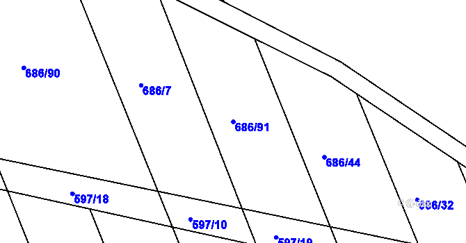 Parcela st. 686/91 v KÚ Kozlovice u Přerova, Katastrální mapa