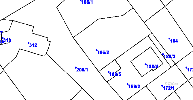 Parcela st. 186/2 v KÚ Kozlovice u Přerova, Katastrální mapa