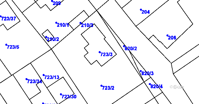 Parcela st. 723/3 v KÚ Kozlovice u Přerova, Katastrální mapa