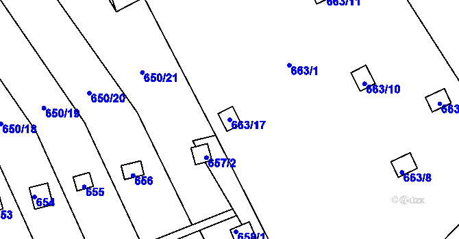 Parcela st. 663/17 v KÚ Kozlovice u Přerova, Katastrální mapa
