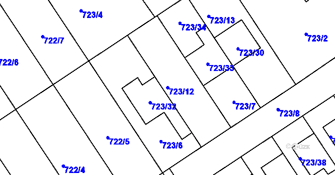 Parcela st. 723/12 v KÚ Kozlovice u Přerova, Katastrální mapa