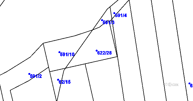 Parcela st. 622/28 v KÚ Kozlovice u Přerova, Katastrální mapa