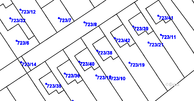 Parcela st. 723/38 v KÚ Kozlovice u Přerova, Katastrální mapa