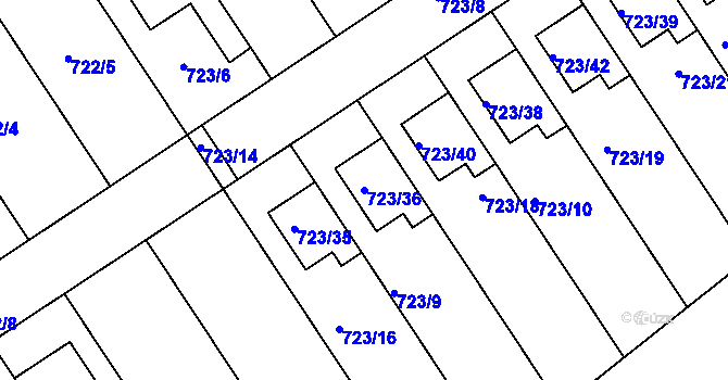 Parcela st. 723/36 v KÚ Kozlovice u Přerova, Katastrální mapa