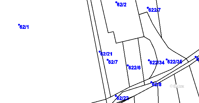 Parcela st. 62/21 v KÚ Kozlovice u Přerova, Katastrální mapa