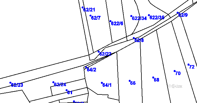 Parcela st. 62/22 v KÚ Kozlovice u Přerova, Katastrální mapa