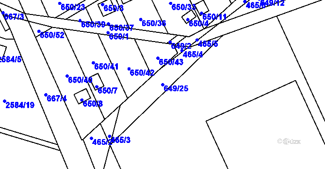 Parcela st. 649/25 v KÚ Kozlovice u Přerova, Katastrální mapa