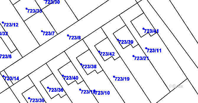 Parcela st. 723/42 v KÚ Kozlovice u Přerova, Katastrální mapa