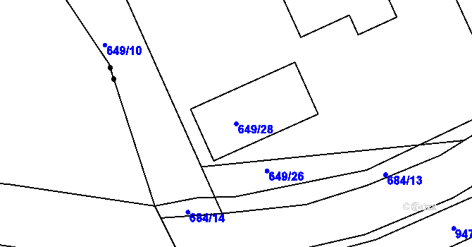 Parcela st. 649/28 v KÚ Kozlovice u Přerova, Katastrální mapa