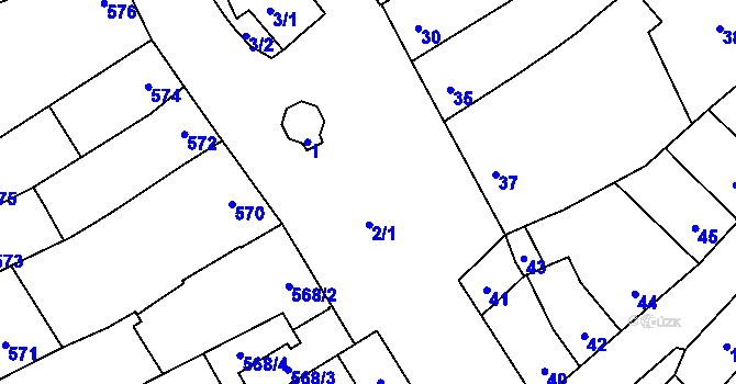 Parcela st. 2/1 v KÚ Kozlovice u Přerova, Katastrální mapa