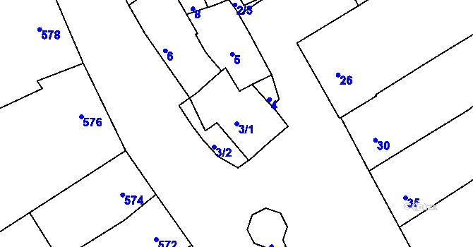 Parcela st. 3/1 v KÚ Kozlovice u Přerova, Katastrální mapa