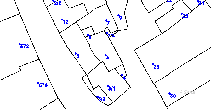 Parcela st. 5 v KÚ Kozlovice u Přerova, Katastrální mapa