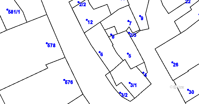 Parcela st. 6 v KÚ Kozlovice u Přerova, Katastrální mapa