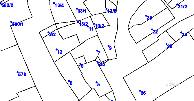 Parcela st. 7 v KÚ Kozlovice u Přerova, Katastrální mapa