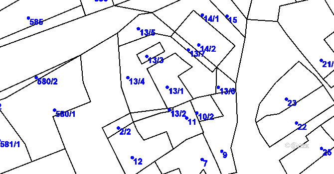 Parcela st. 13/1 v KÚ Kozlovice u Přerova, Katastrální mapa