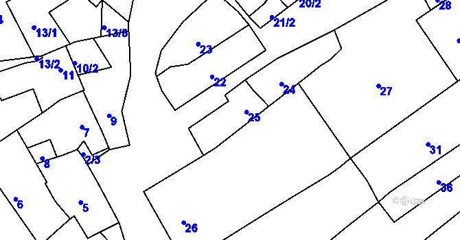 Parcela st. 25 v KÚ Kozlovice u Přerova, Katastrální mapa