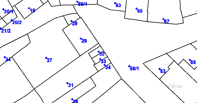 Parcela st. 32 v KÚ Kozlovice u Přerova, Katastrální mapa