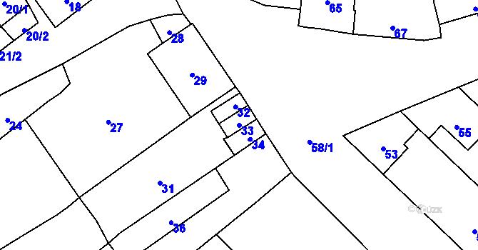 Parcela st. 33 v KÚ Kozlovice u Přerova, Katastrální mapa