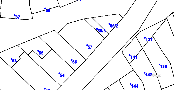 Parcela st. 57 v KÚ Kozlovice u Přerova, Katastrální mapa